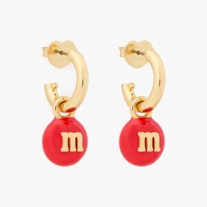 NWT Kate Spade M&M X Gold-Tone MandM Charm Huggie Hoop Earrings NEW MM Candy Red